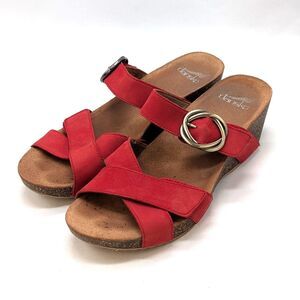 Dansko Susie Red Leather Strappy Cork Wedge Sandals Womens Size EU 40 / US 9.5